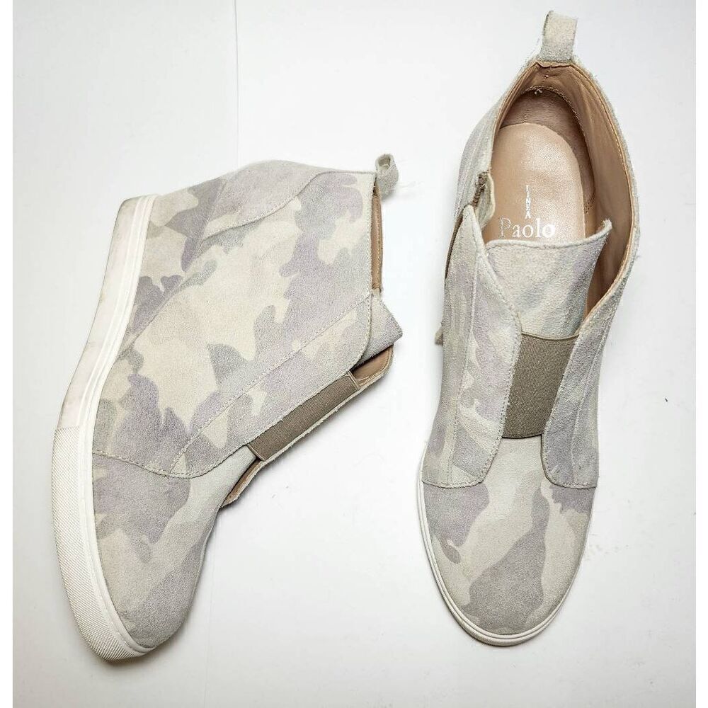 Linea Paolo Suede Camouflage Wedge Shoes US 8 Athletic Sneaker Tan Platform